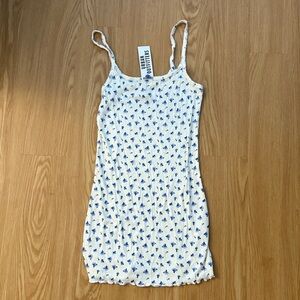 Urban Outfitters White Blue Floral Ribbed Sleep Dress Size S NWT